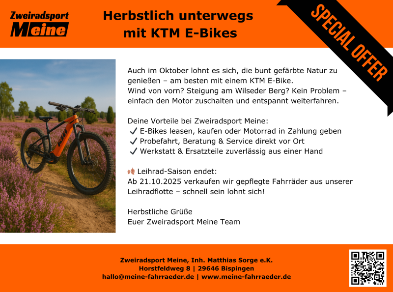 Leihrad-Saison endet! Ab 21.10.2025: gepflegte Bikes aus unserer Flotte zu Top-Preisen